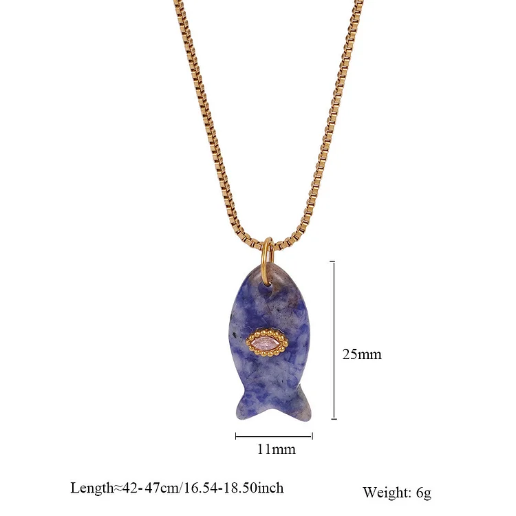 Olivenorma Natural Stone Cut Fish Shape Pendant Necklace
