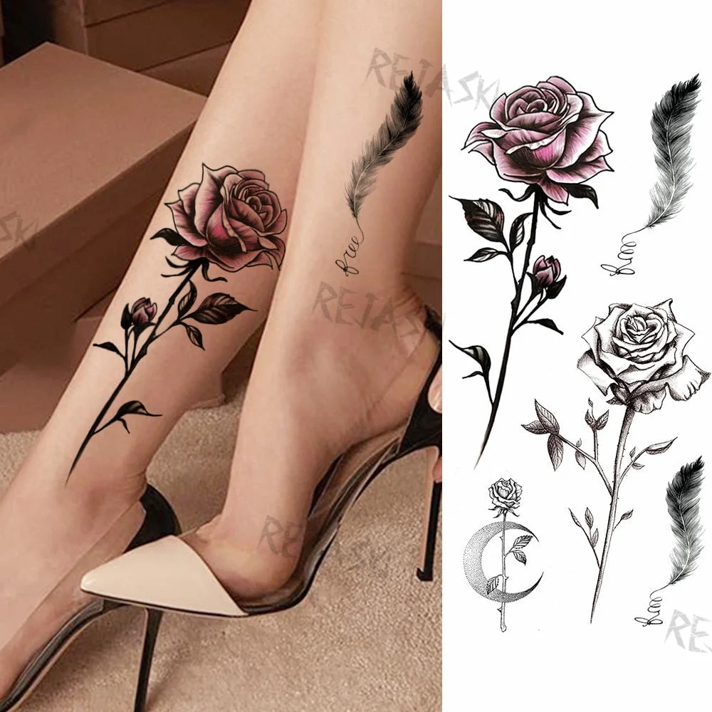 Purple Rose Jewelry Water Transfer Tattoo Stickers Women Body Chest Art Temporary Tattoo Girl Waist Bracelet Flash Tatoos Flower