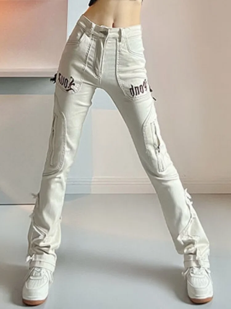 American Hiphop High Waist Straight Pants Jeans Womens Fried Street Design Sense Niche Straight Pants High Street Tide Ins 2023
