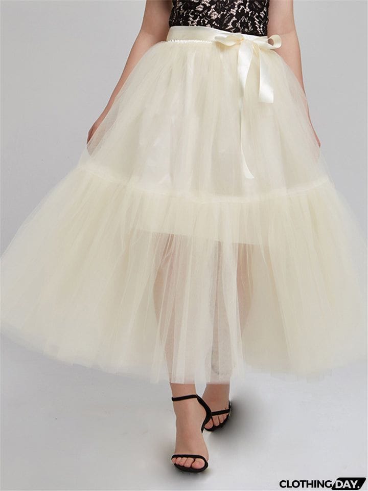 Casual Graceful Multiple Layers Solid Color Free Size Tulle Skirts