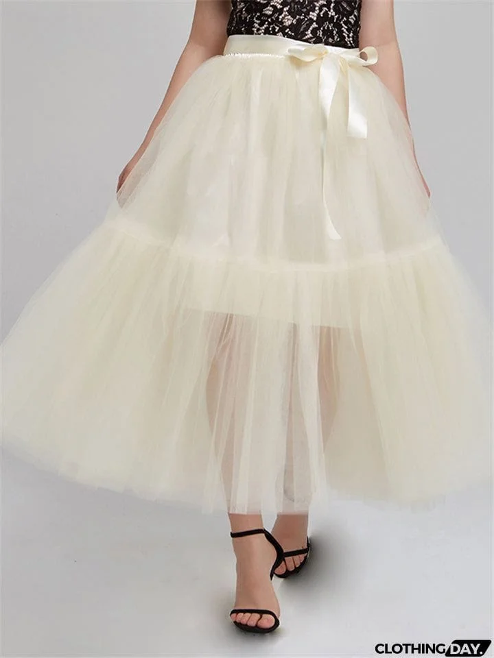 Casual Graceful Multiple Layers Solid Color Free Size Tulle Skirts