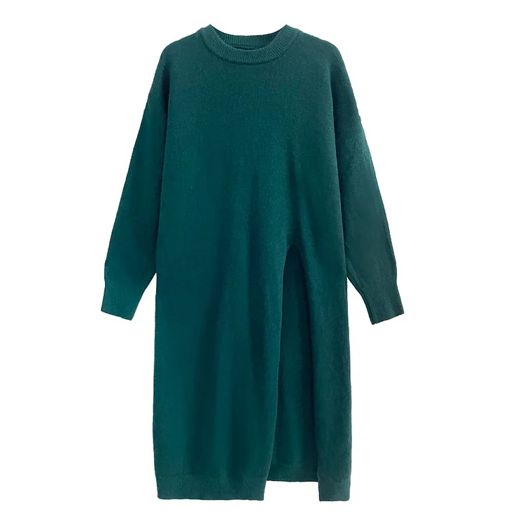 Personalized Solid Color Split Sweater Dress - yankia