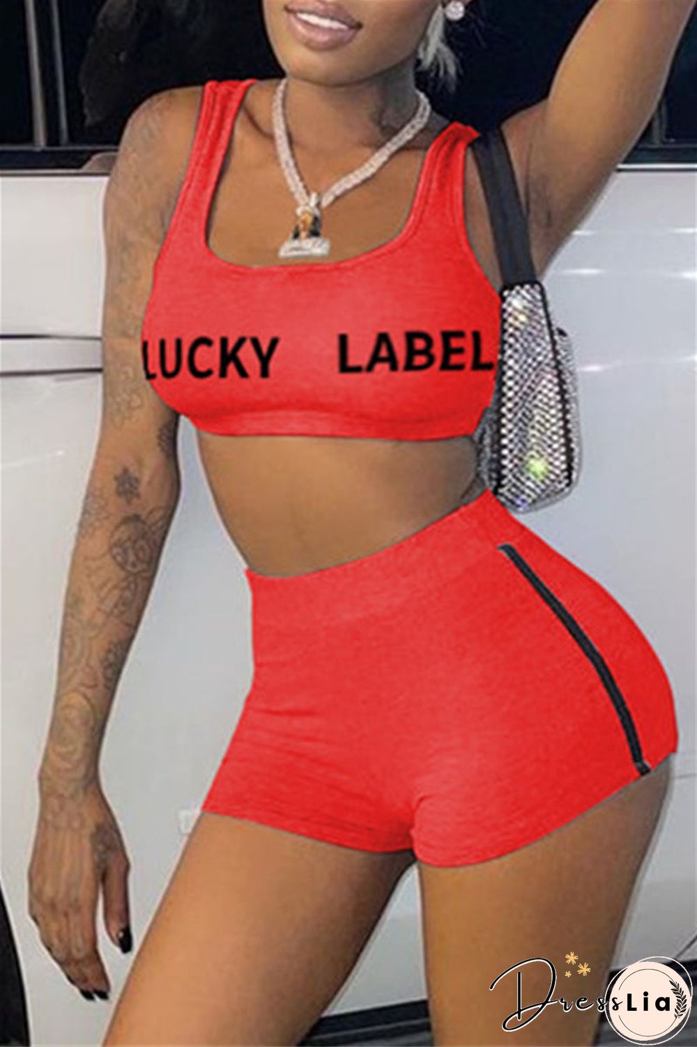 Fashion Casual Letter Print Basic U Neck Sleeveless Two Pieces