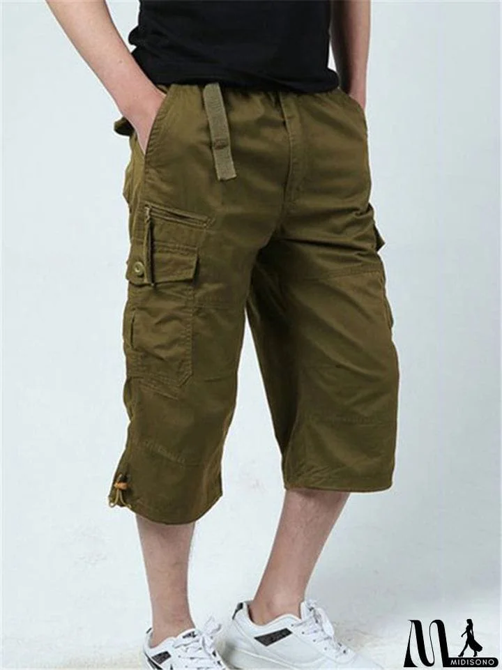 MidiSono - Men&rsquo;s Casual Front Zip Fastening Multi-Pocket Lightweight Cargo Cropped Pants