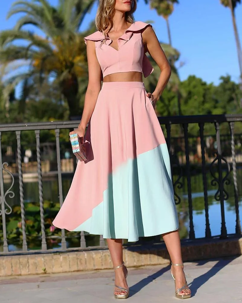 Stylish Colorblocked Two Piece Suit