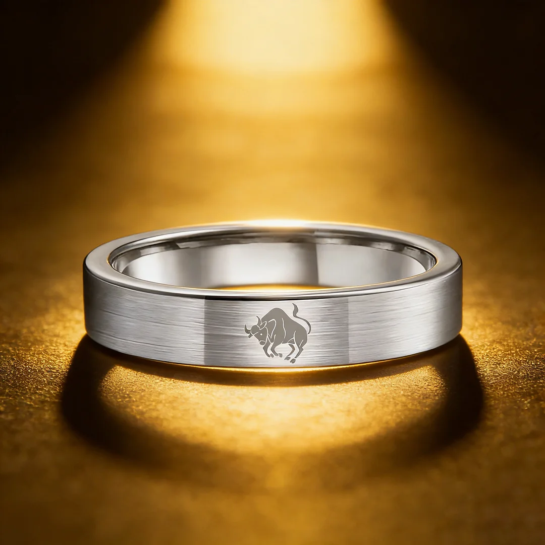 Taurus Tungsten Carbide Rings Sliver Flat Wedding Bands Comfort Fit Men and Women 4MM 6MM 8MM Width