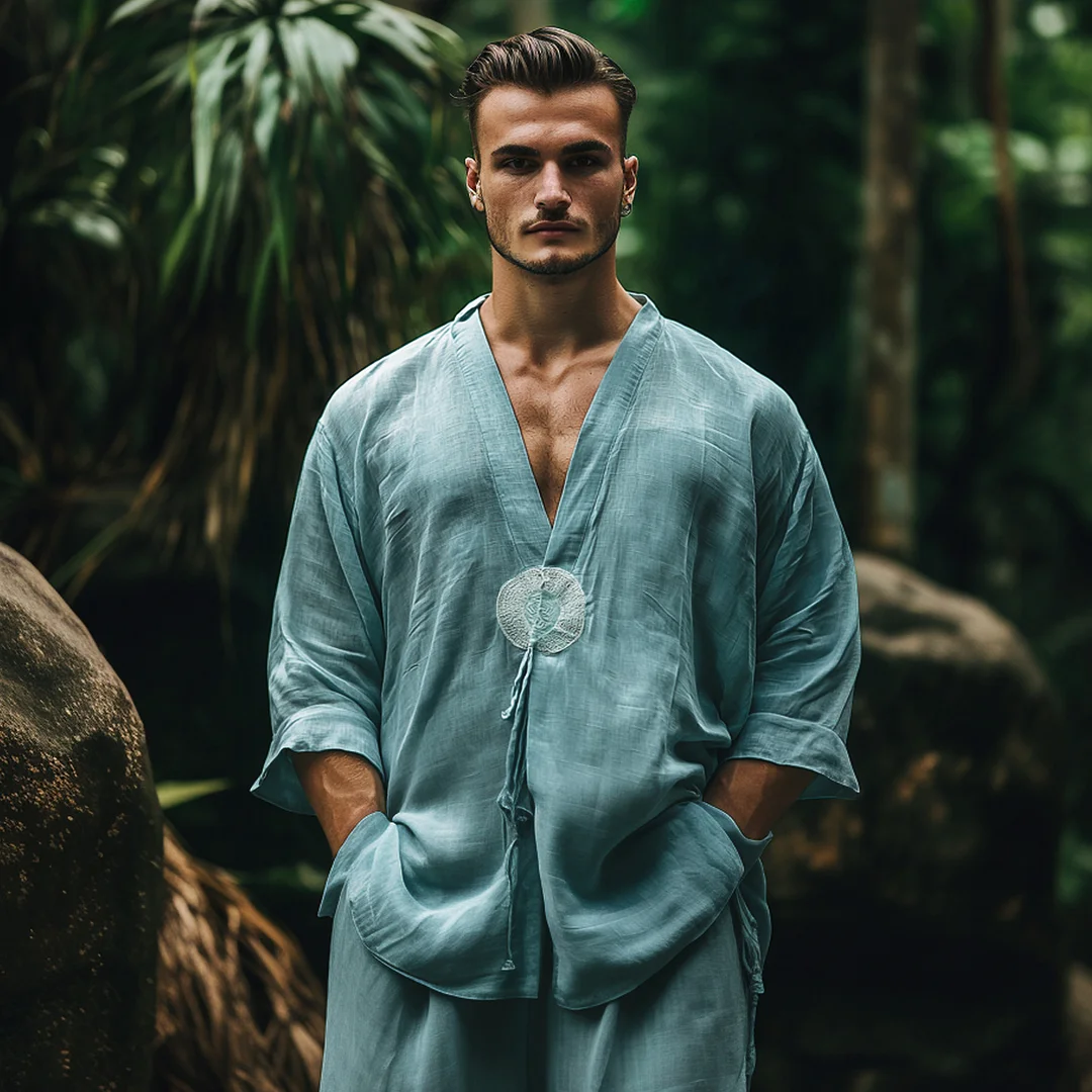 Men's Ethnic Graphic Light Casual Linen Shirt-inspireuse