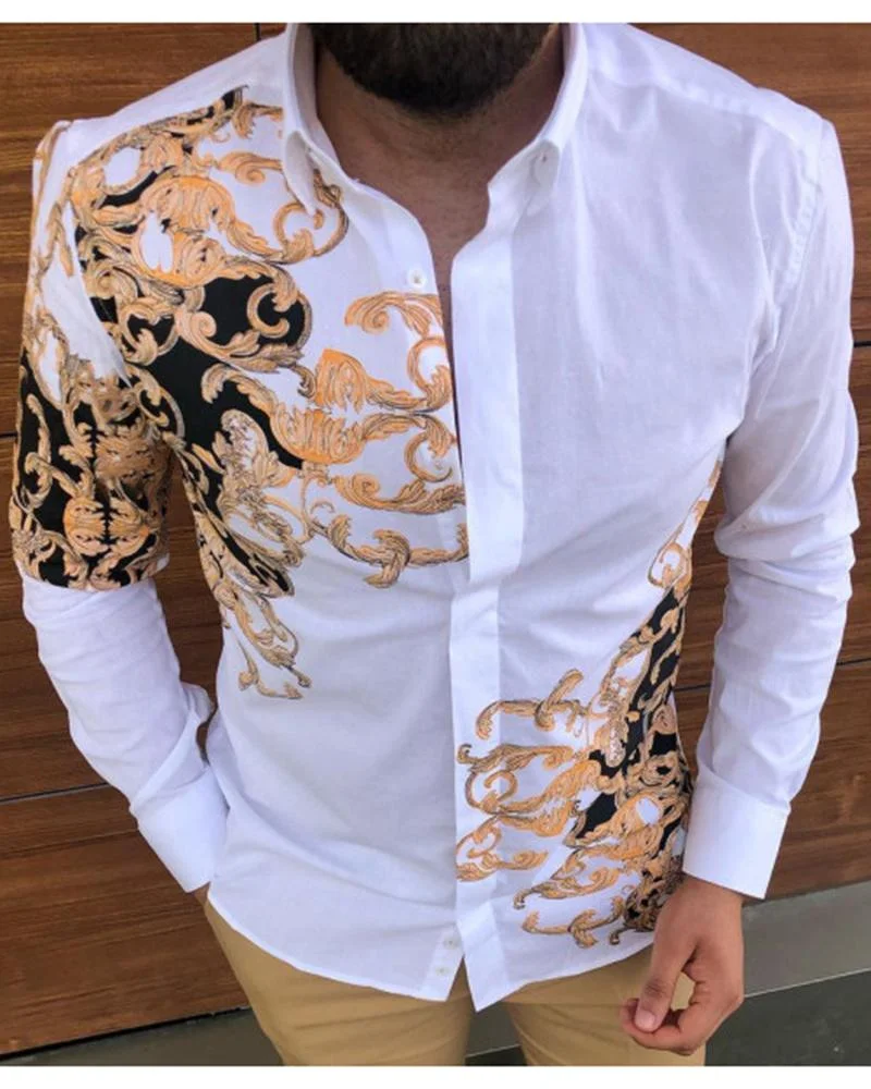 Mens Classical Elegant Fashion Printed Casual Shirt