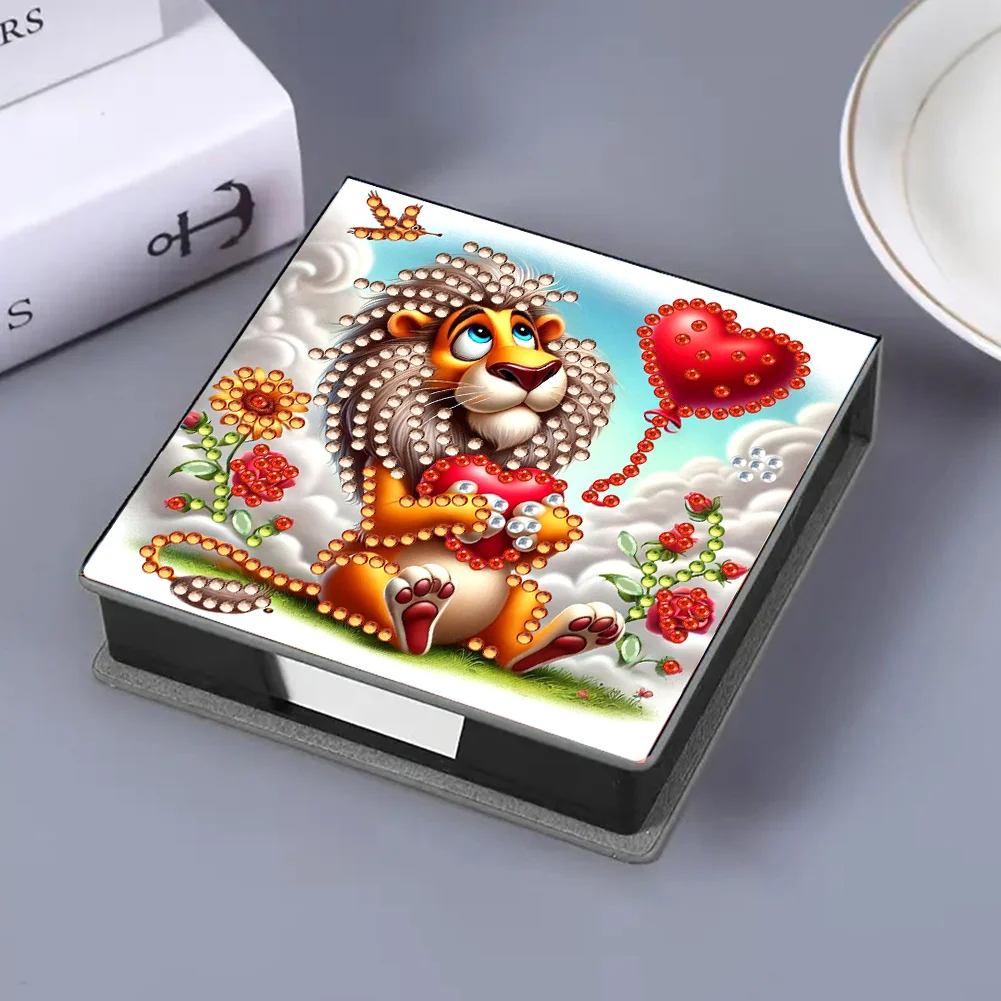 PU Lions Diamond Painting Notecard Box with Papers for DIY Art Craft