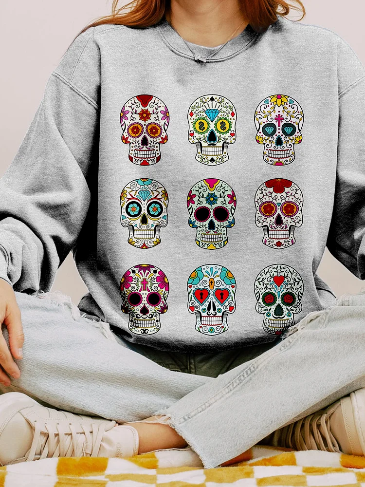 Day of the Dead Sugar Skulls Graphic Washed Sweatshirt