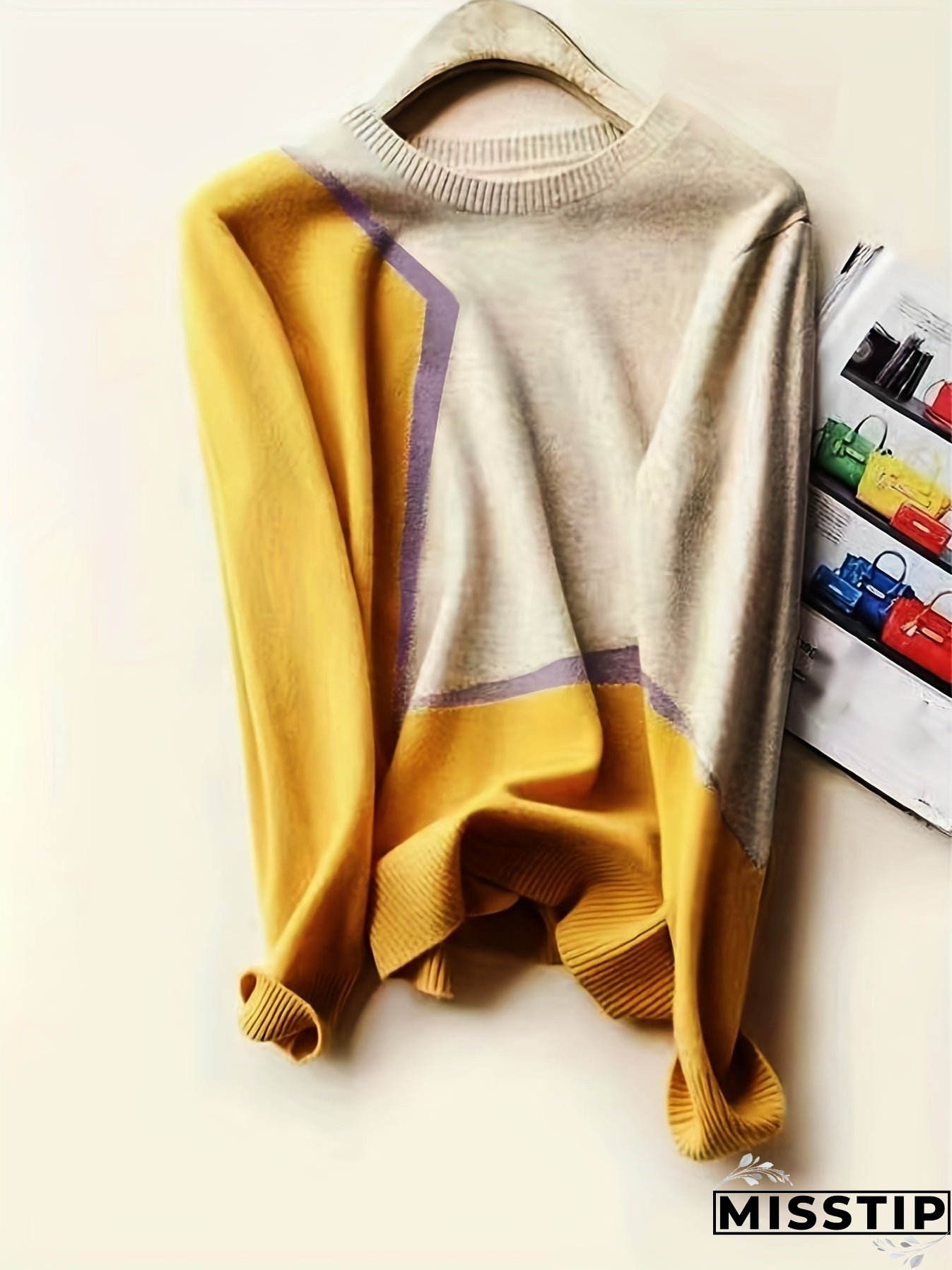 Color Block Knitted Sweater Womens Clothing Casual For Spring Fall
