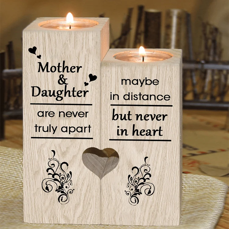 Mother and Daughter Candle Holder Wooden Candlestick "Mother & Daughter are never truly apart"