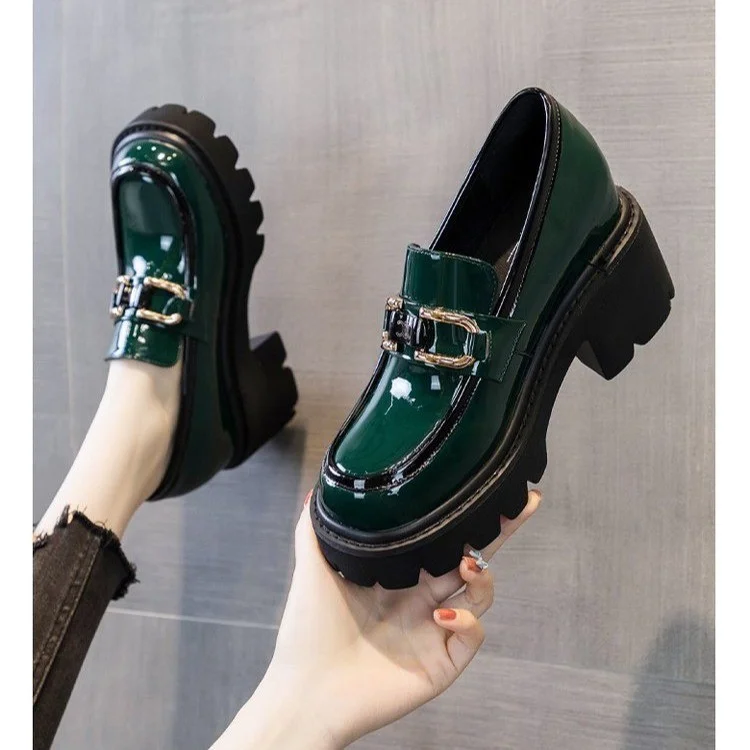 Churchf Leather Shoes Female British Wind 2025 Spring Autumn New Autumn Black Patent Leather Love Platform One Foot Pedal Single Shoes