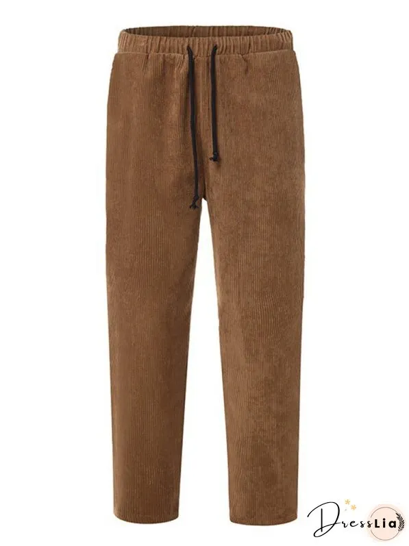 Men's Solid Color Crop Straight Leg Corduroy Pants