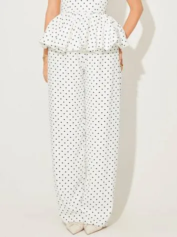 Vintage Polka Dot Halterneck Lace-up Top And Wide Leg Pants Suit-Pants