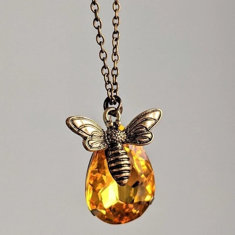 Sterling Silver Bee Drop Amber Necklace