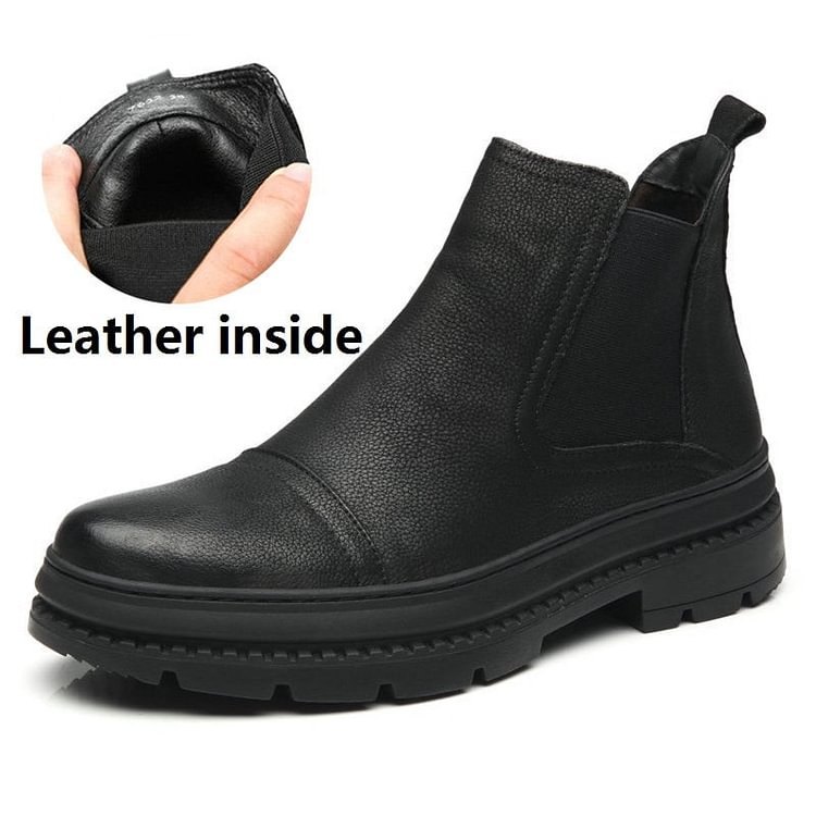 Plus Size 38-47 Chelsea Boots Men Winter Shoes Black Genuine Leather Thick Sole Mens Footwear Warm Plush Nonslip Snow Boots
