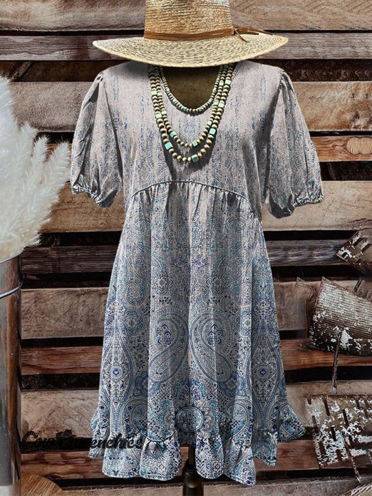 Women&rsquo;s Vintage Flowers Print Pocket Cotton Dress Multicolor / S