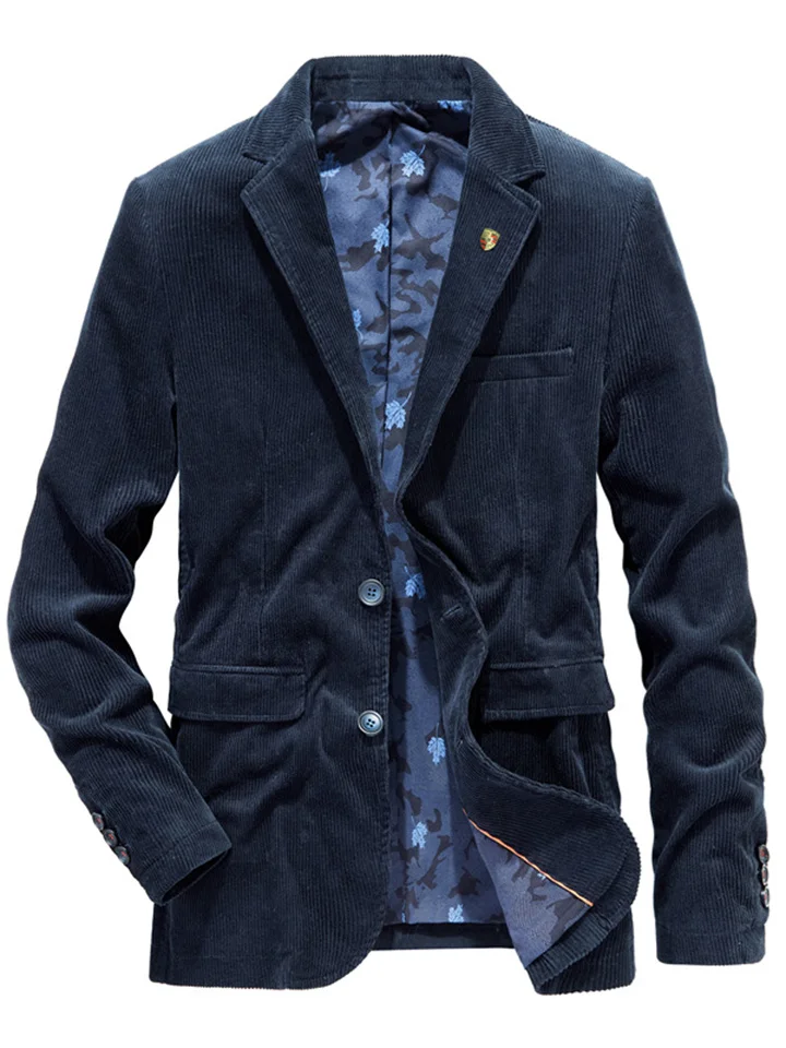 Men's Corduroy Jacket Blazer Sport Jacket Breathable Business Work Double Breasted Turndown Business Elegant Jacket Outerwear Solid Color Pocket Blue Khaki Coffee / Fall / Long Sleeve-Cosfine