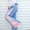  Vintage Floral-Trimmed High-Waisted Bell Bottom Jeans for Women by Inlyline