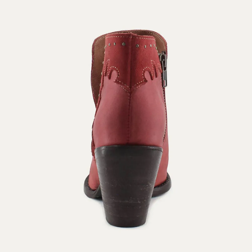 Red Snip Toe V-Cut Chunky Heel Studded Cowboy Boots for Women