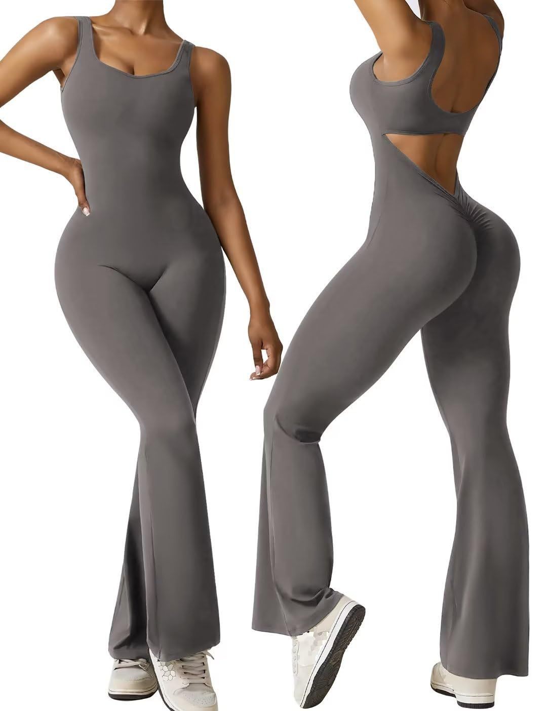 Hoakwheels Hollow Out Jumpsuit Women Jumpsuit Elegant Women's Sleeveless Sports Jumpsuit with Butt-lifted High Waist Flared Hem for Active