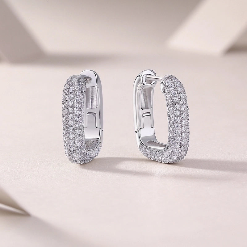 1 Pair 925 Sterling Silver Moissanite GRA Certificate Geometric Earrings