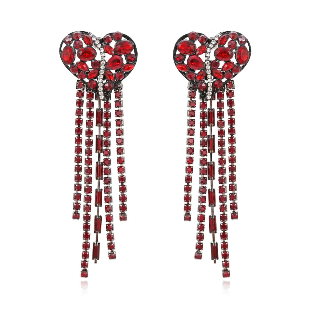 Dvacaman 2022 Valentine's Day Heart-Shaped Rhinestone Earrings For Women Shiny Statement Wedding Party Gift Crystal Drop Jewelry