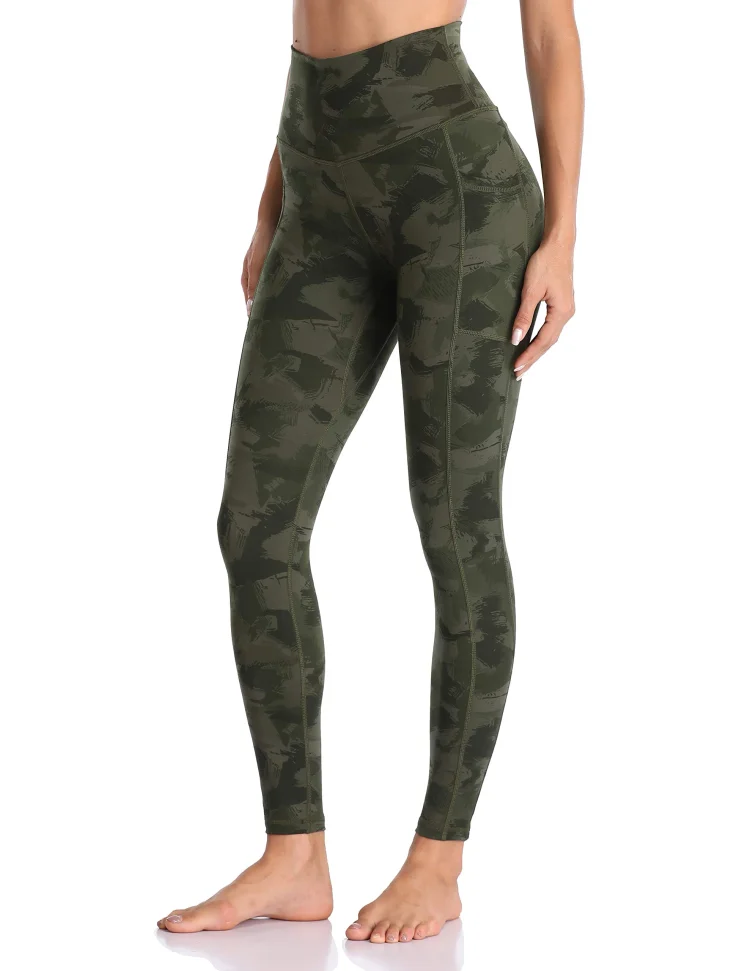 women high waisted yoga pants army green splinter camo