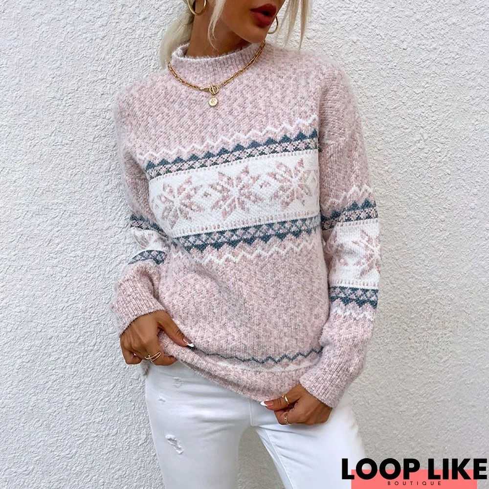 Half High Collar Snowflake Sweater Female