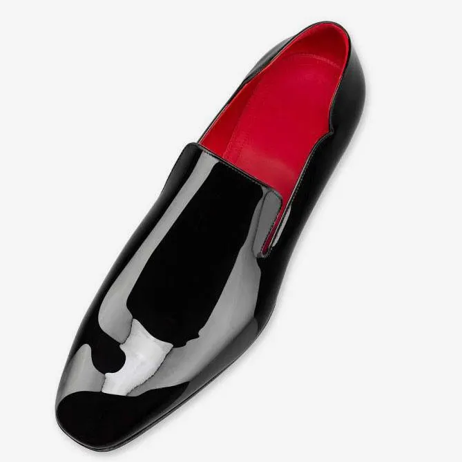 Gentleman's Cut Out Slip-On Prom Party Wedding Red Bottom Shoes in Patent Leather V-shaped Notches-vocosishoes