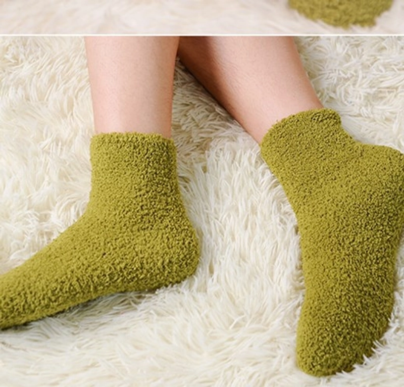 Women Slippers Socks Fluffy Plush Home Sleeping Socks Coral Fleece Socks Candy Color Mid-tube Socks