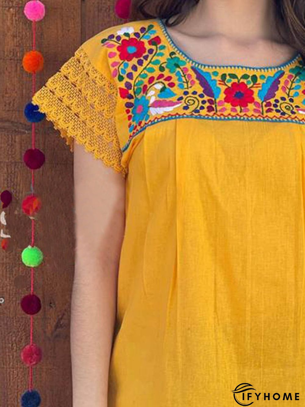 Short Sleeve Casual Crew Neck Floral Tops | IFYHOME