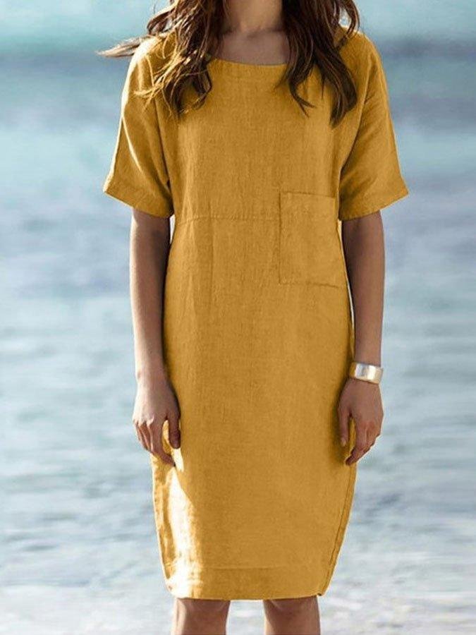 Casual Solid Color Cotton&Linen Dress