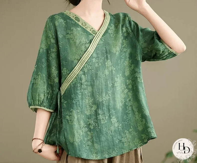 Women Plus Size Floral Printed Blouse Short Sleeve