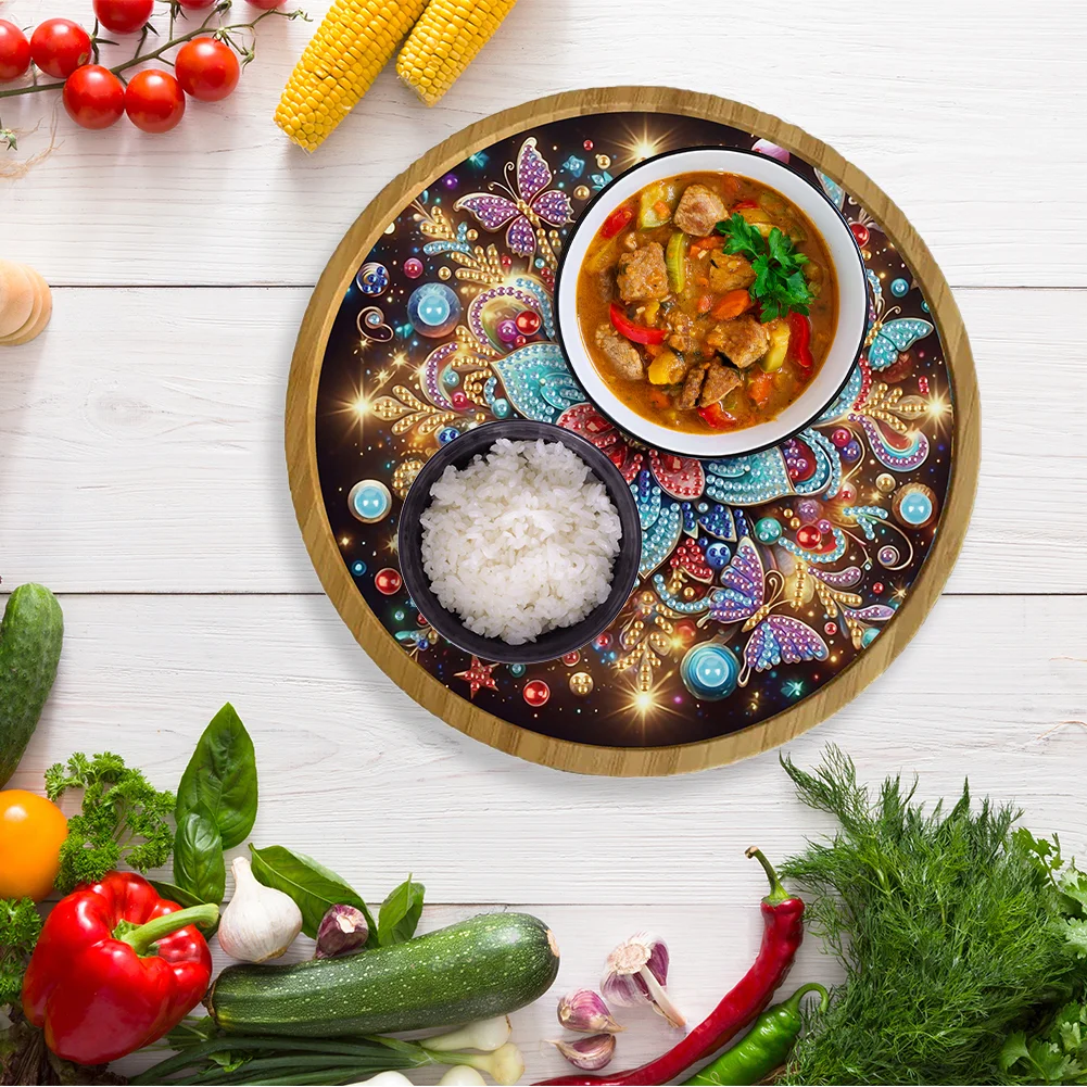 DIY Diamond Painting Kit Round Wooden Tray Diamond Painting Tray (Mandala E)