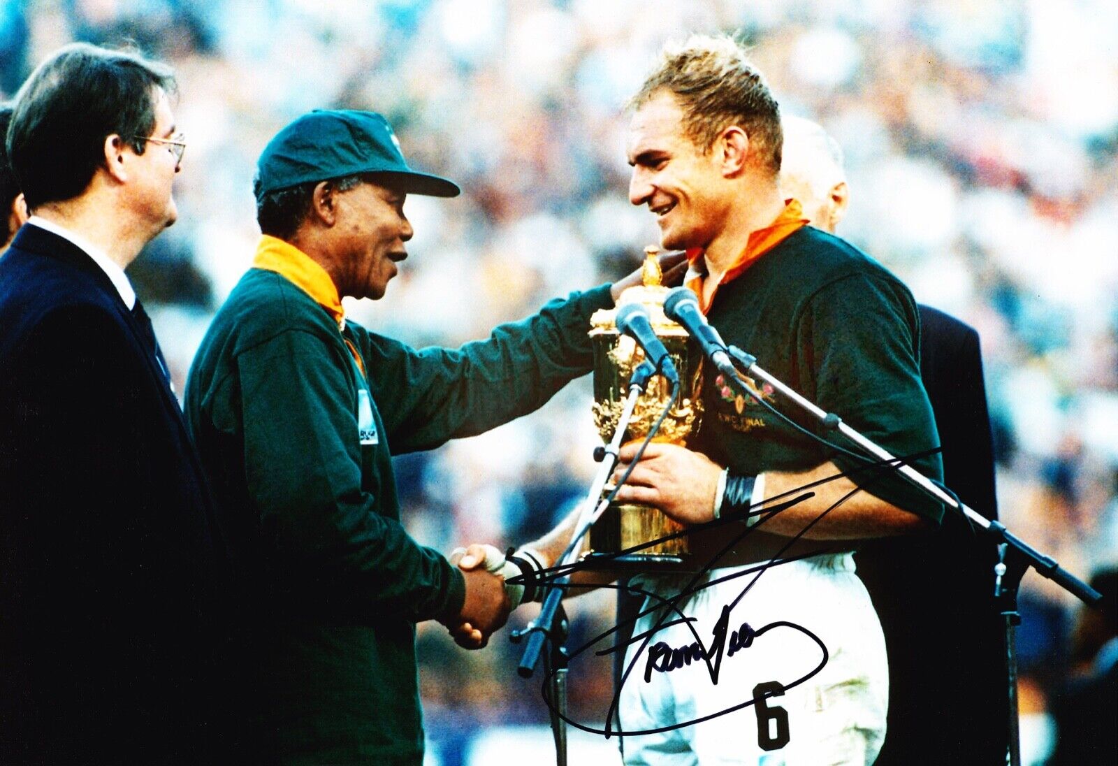 Francois PIENAAR Signed Autograph 12X8 Photo Poster painting ICONIC Nelson Mandela AFTAL COA (A)