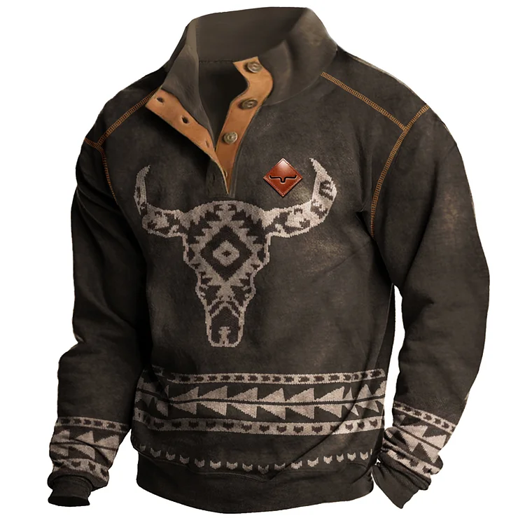 Men's Vintage Western Yellowstone Stand Collar Sweatshirt