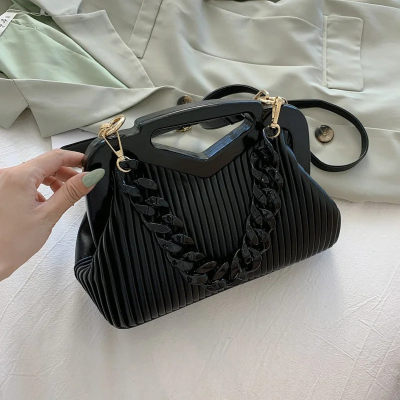 Pleated Totes With Acrylic Handle 2021 New High-quality PU Leather Women's Designer Handbag Luxury brand Shoulder Messenger Bag