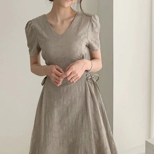Woherb Cotton Linen Long Dress Summer Slim Waist A Line Temperament Lady Retro Vintage Cute Korean Chic Women Dresses Vestidos