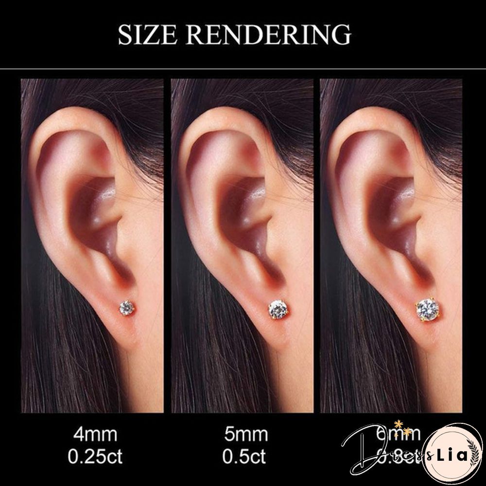 Pairs Stud earrings 925 sterling silver plated round cubic zirconia hypoallergenic set