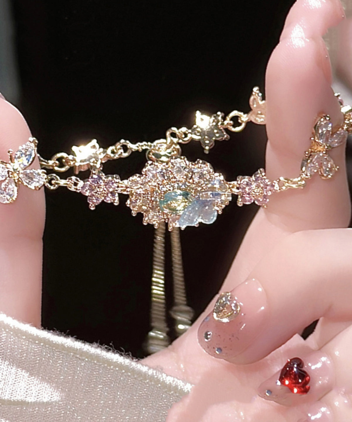 VCSHOES Colorblock Crystal Zircon Butterfly Floral Charm Bracelet