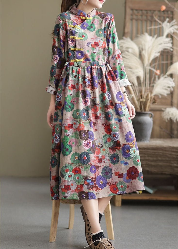 Fine Button Patchwork Print Dresses Spring CK1637- Fabulory