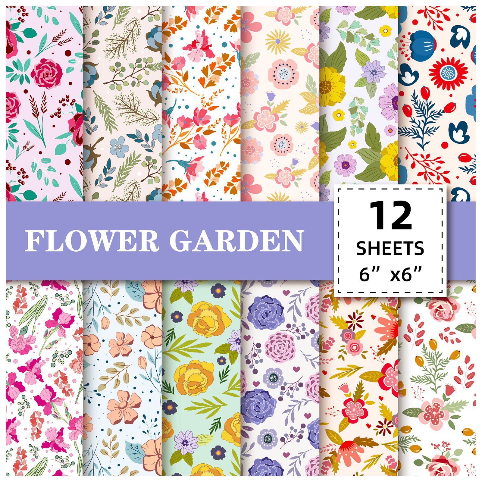 Floral Mix & Match Paper Pack for DIY Crafts - 12 Sheets,  Perfect for Scrapbooking & Journals