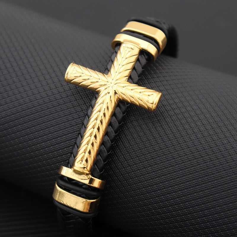 Hip-Hop Retro Cross Pu Leather Alloy Plating Men’s Bracelets