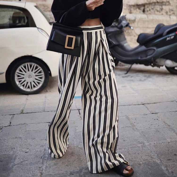 Ootddress High Waist Zebra Printed Women's Pants Fashion Loose Patchwork Wide Leg Trousers Contrast Casual Pocket Flared Trousers