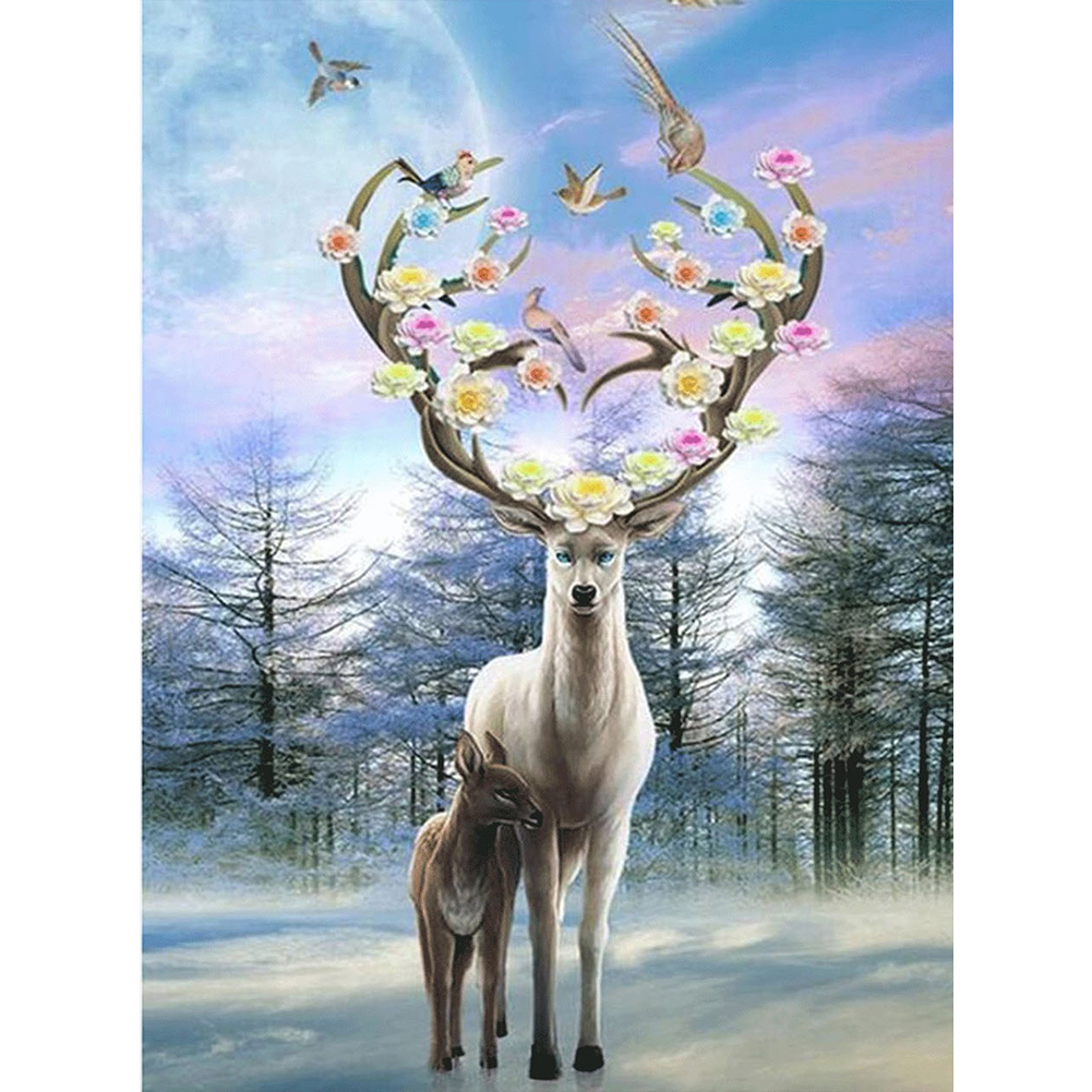 

30*40CM - Round Drill Diamond Painting - Forest Elk, 501 Original