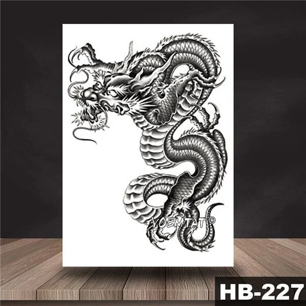 Waterproof Temporary Tattoo Sticker Black color dragon pattern tattoo Water Transfer Skull body art fake tattoo For Women Men