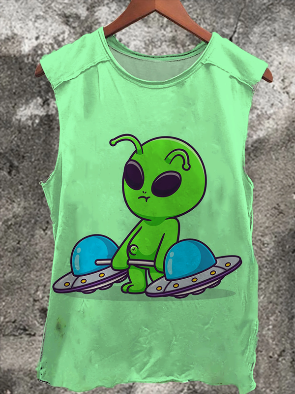 Men's Alien Weightlifting Art Print Tank Top