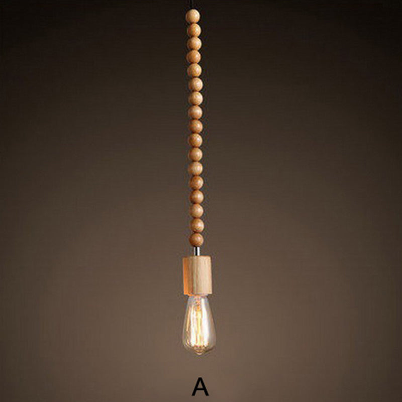 Modern Solid Wood Bead Chain Hanging Pendant Lights